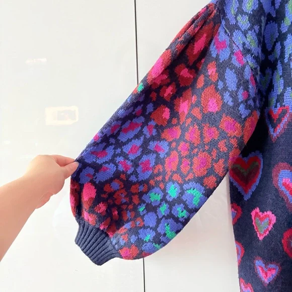 Farm Rio Ikat Dyed Hearts Open Front Cardigan - Picture 7 of 13